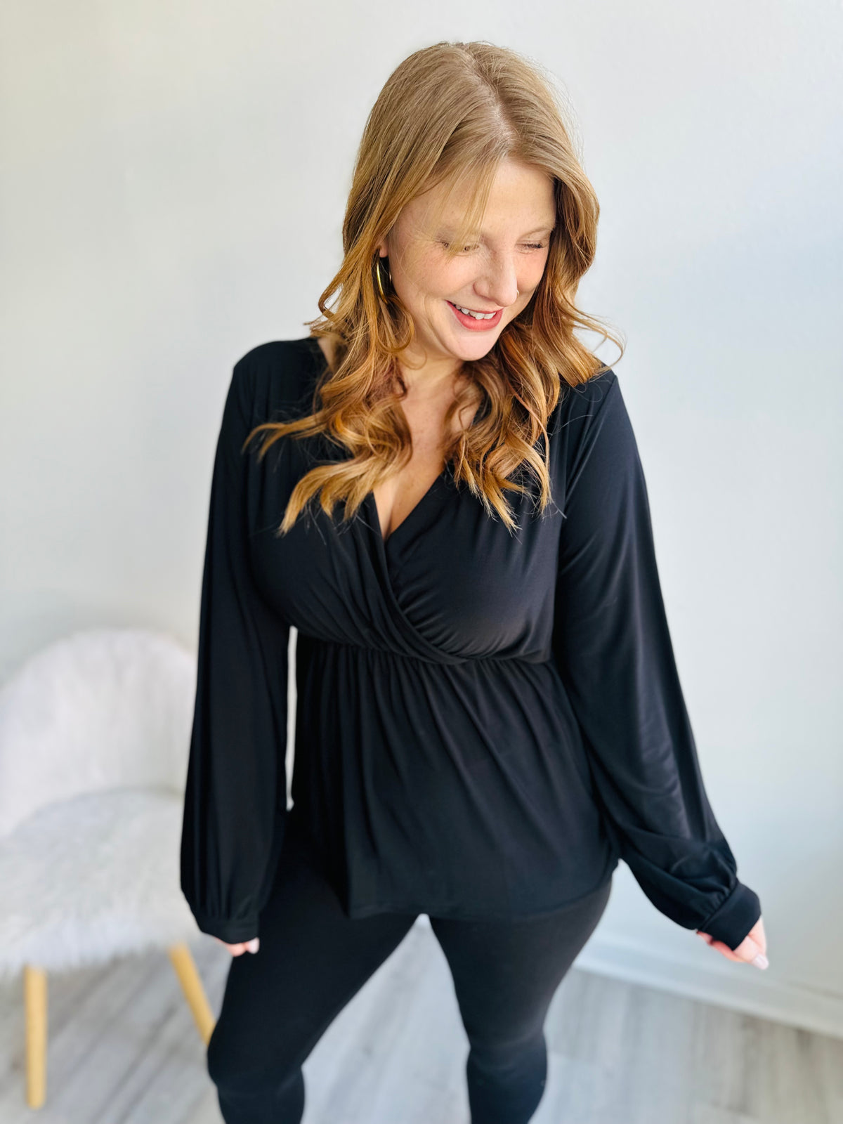 Deep V-Neck Wrap Tunic - Black