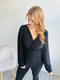 Deep V-Neck Wrap Tunic - Black