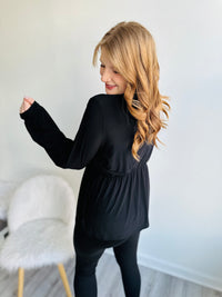 Deep V-Neck Wrap Tunic - Black