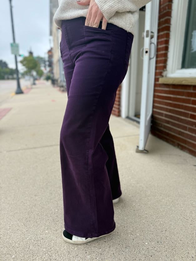 Plum Wide Leg High Rise Pant