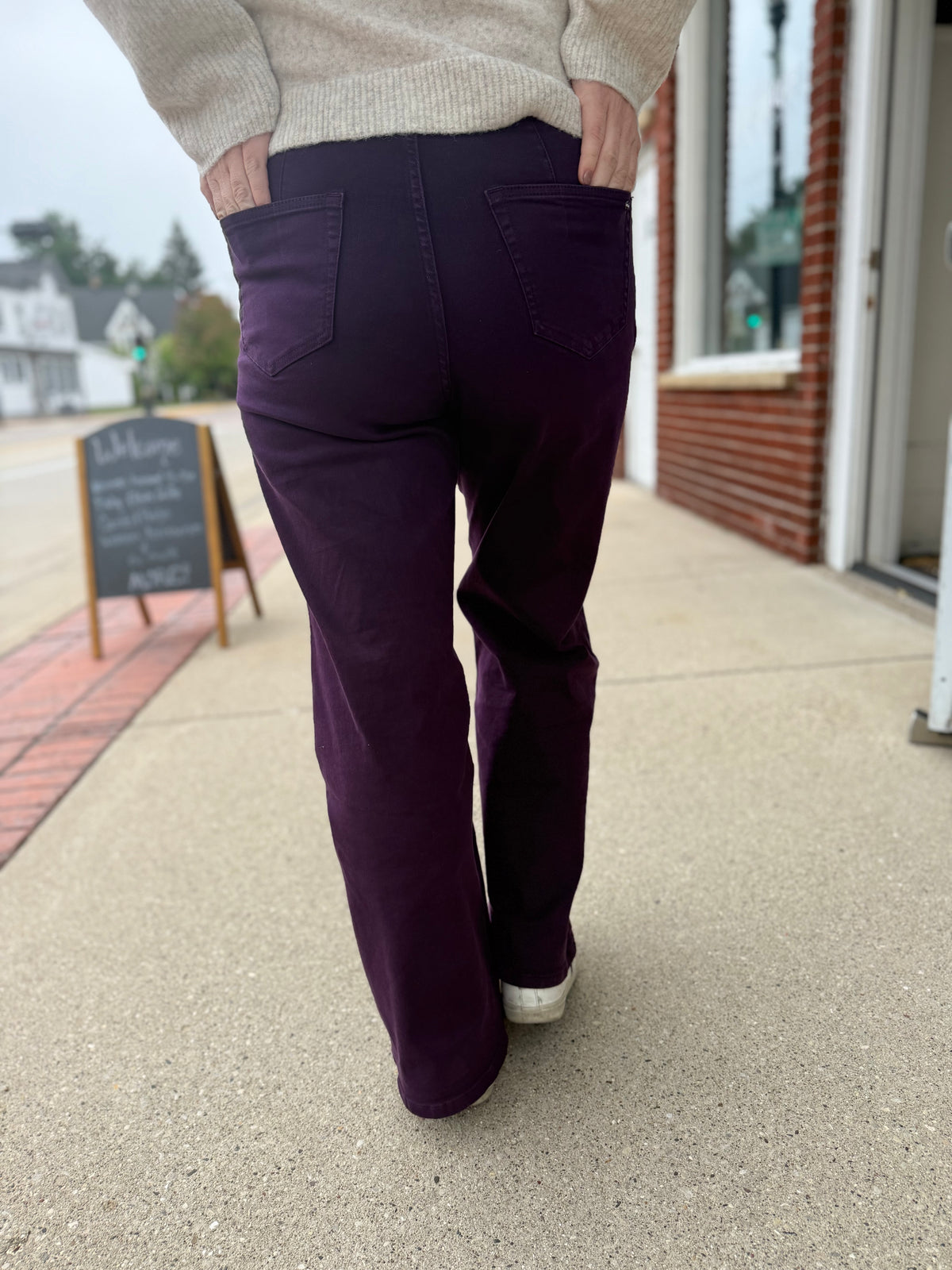Plum Wide Leg High Rise Pant