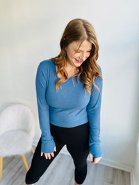 Denim Blue Ribbed Thumbhole Top