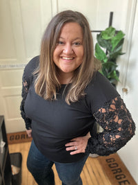 Roxey Black Textured Sleeve Top