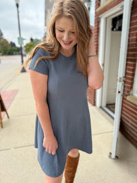 Denim Ribbed Knit Dress