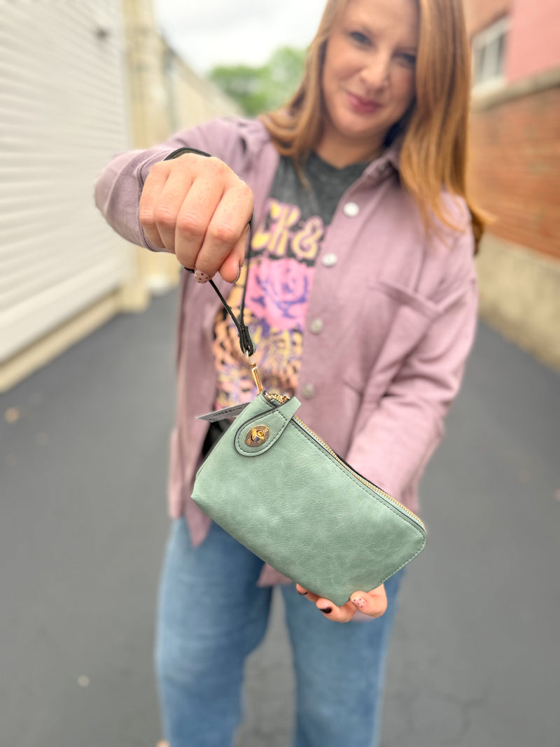 Teal Twist Lock Crossbody/Wristlet Bag