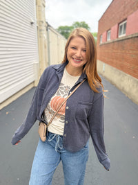 Navy Washed Soft Button Up