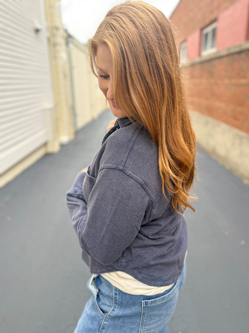 Navy Washed Soft Button Up
