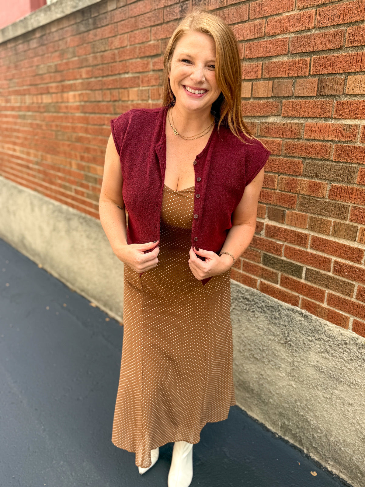 Ainsley Lightweight Knit Vest Cardigan - Burgundy