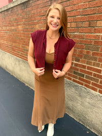 Ainsley Lightweight Knit Vest Cardigan - Burgundy