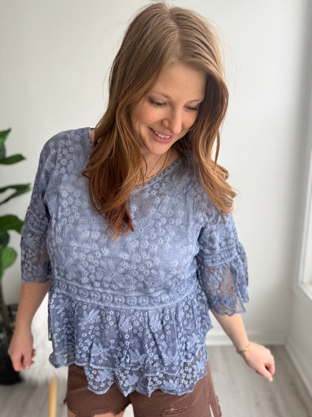 Blue Petal Embroidered Top