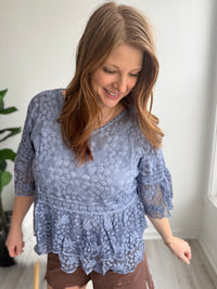 Blue Petal Embroidered Top
