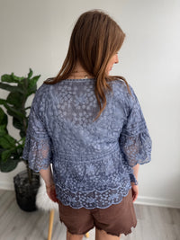 Blue Petal Embroidered Top