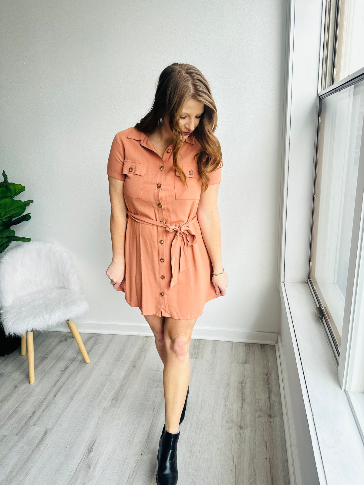 Sienna Tangerine Button Down Dress