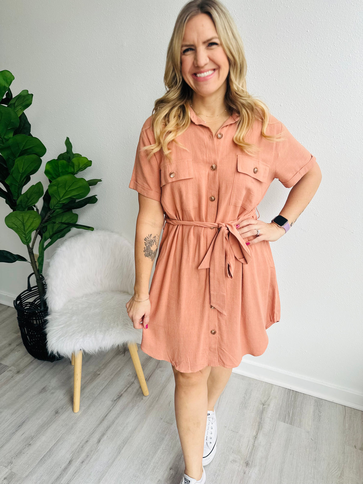 Sienna Tangerine Button Down Dress