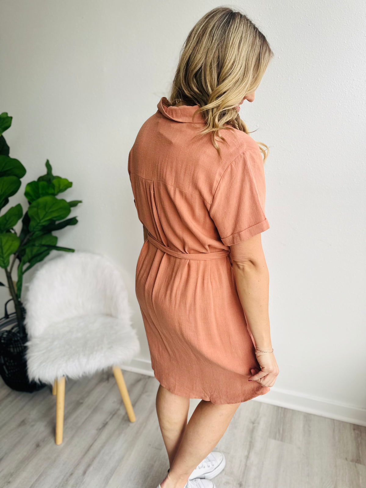 Sienna Tangerine Button Down Dress