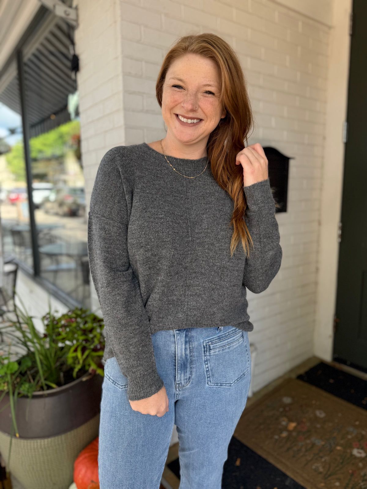 Grey Front Seam Knit Sweater