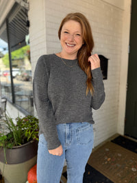 Grey Front Seam Knit Sweater