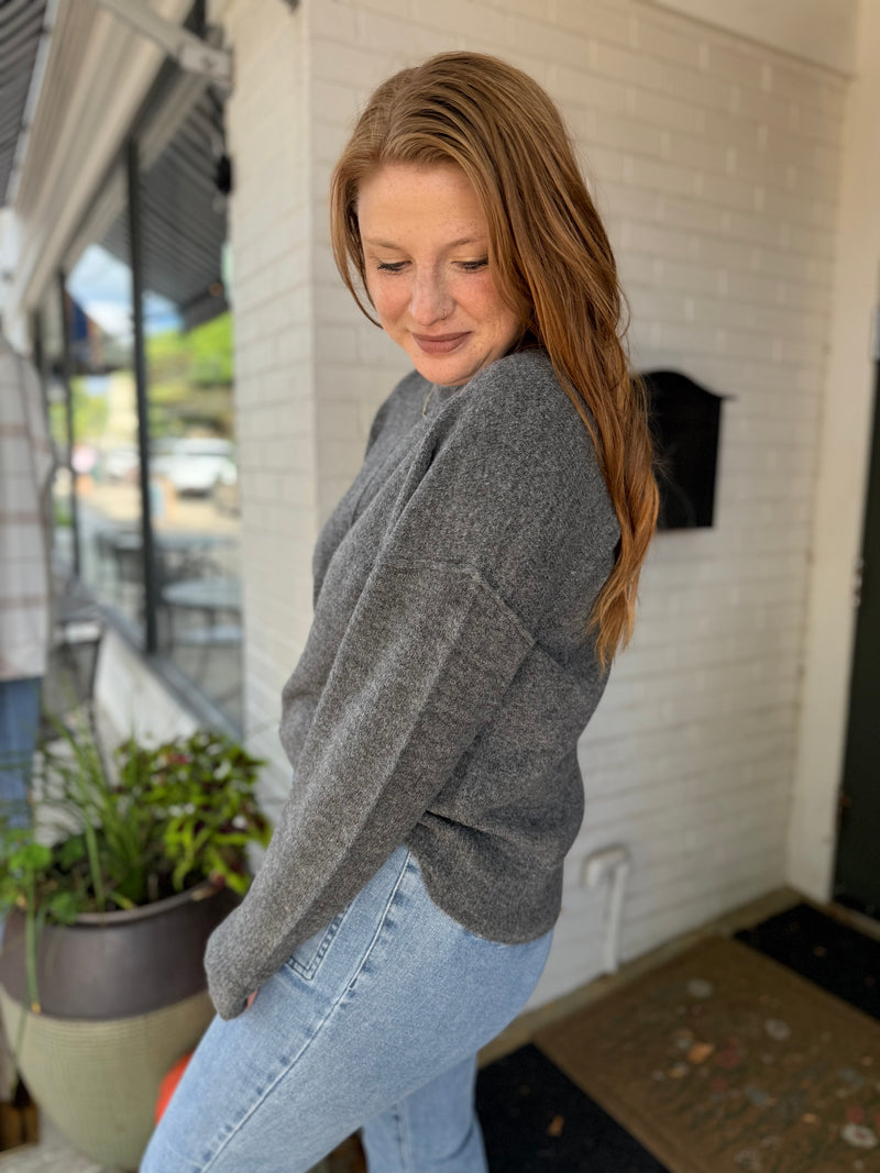 Grey Front Seam Knit Sweater