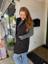 Classic Long Puffer Vest - Black