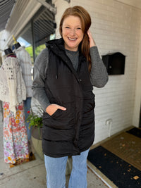 Classic Long Puffer Vest - Black