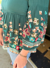 Teal Embroidered Floral Top