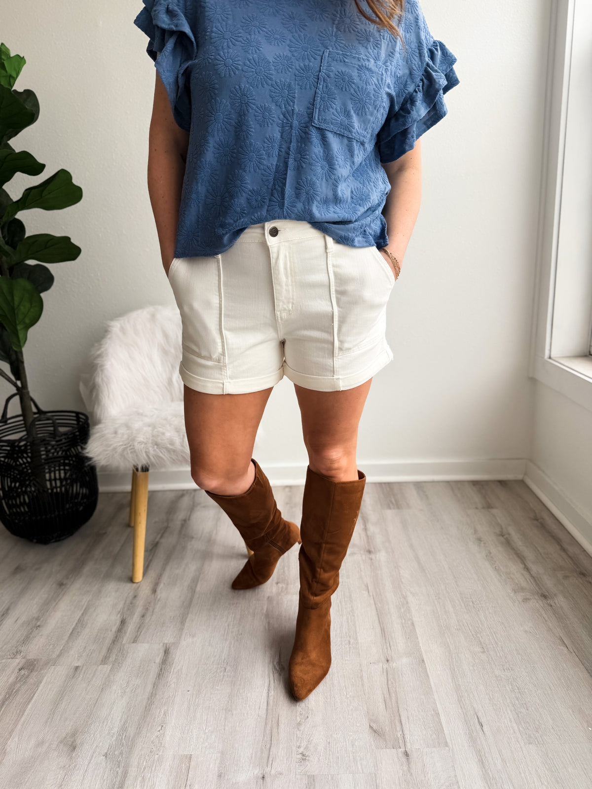 Aurora White Cuffed JB Shorts