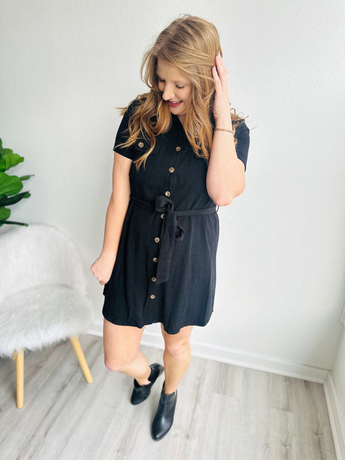 Sienna Black Button Down Dress