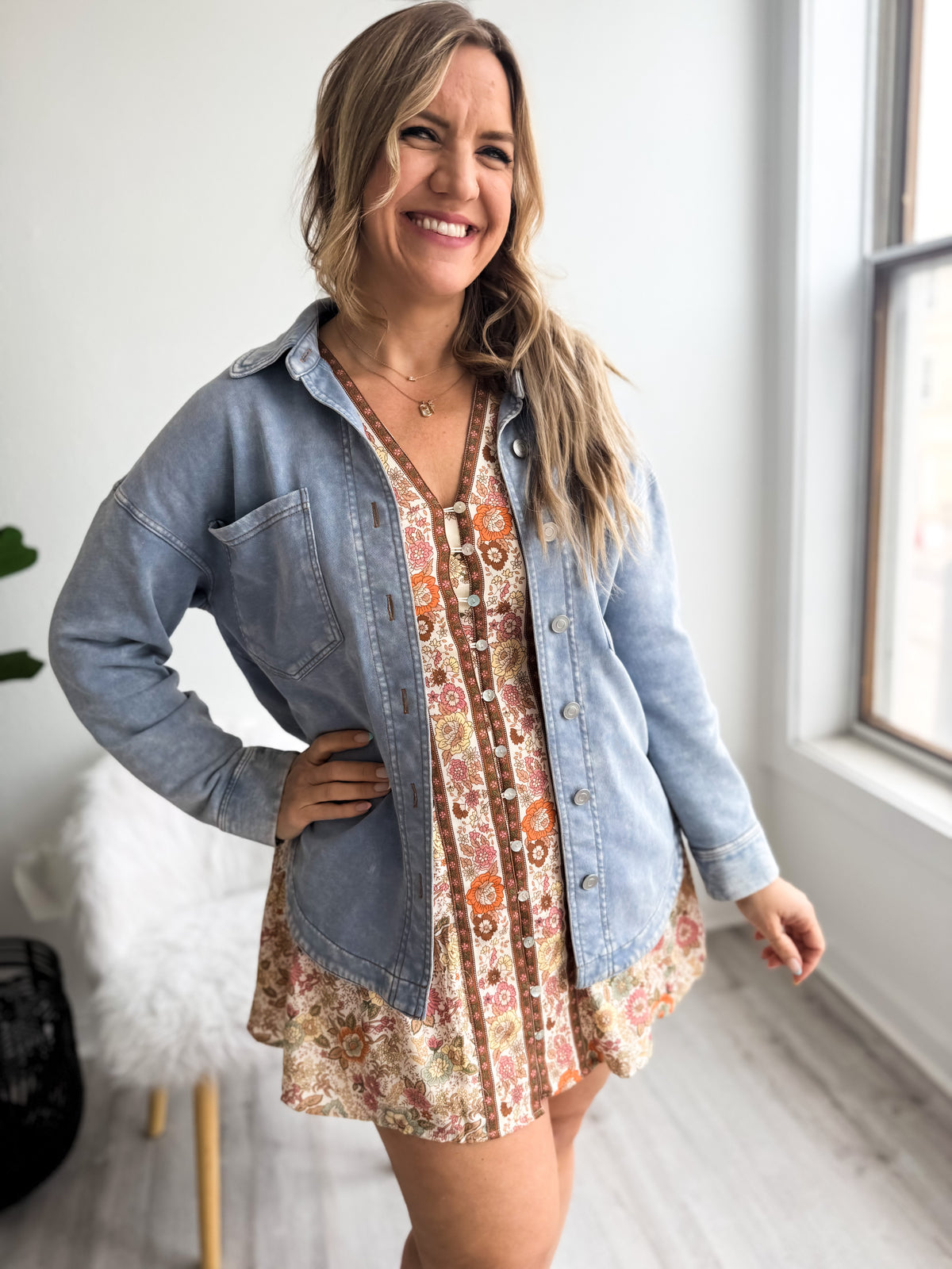 Acid Washed Button Up Shacket