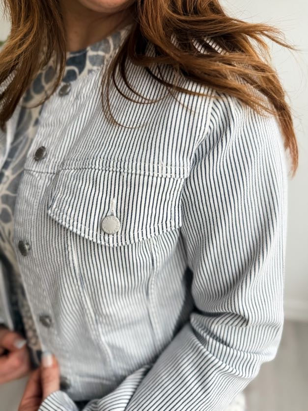 Striped Button Jean Jacket
