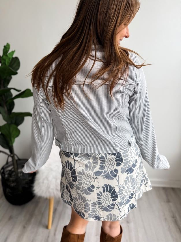 Striped Button Jean Jacket