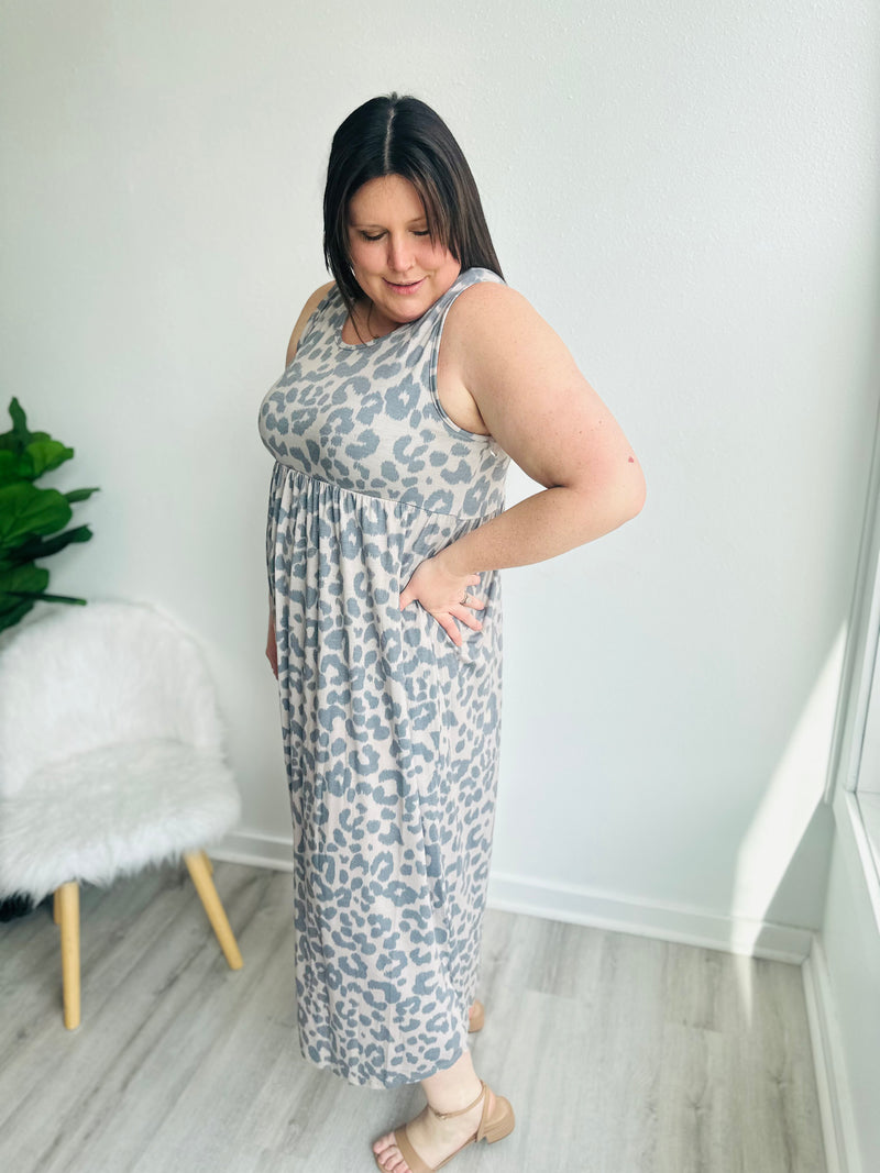 Animal Print Sleeveless Maxi Dress