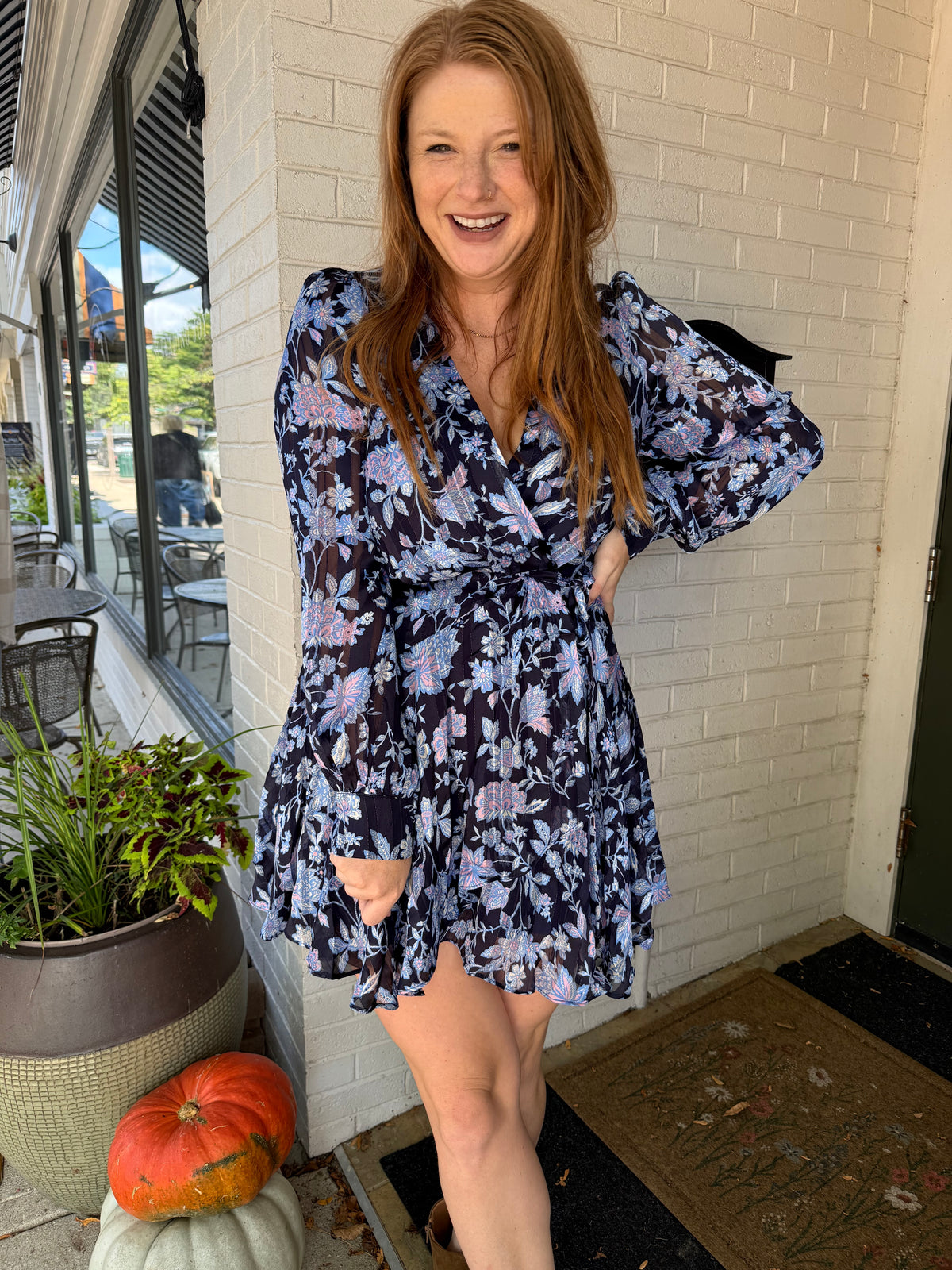 Navy Floral Midi Dress