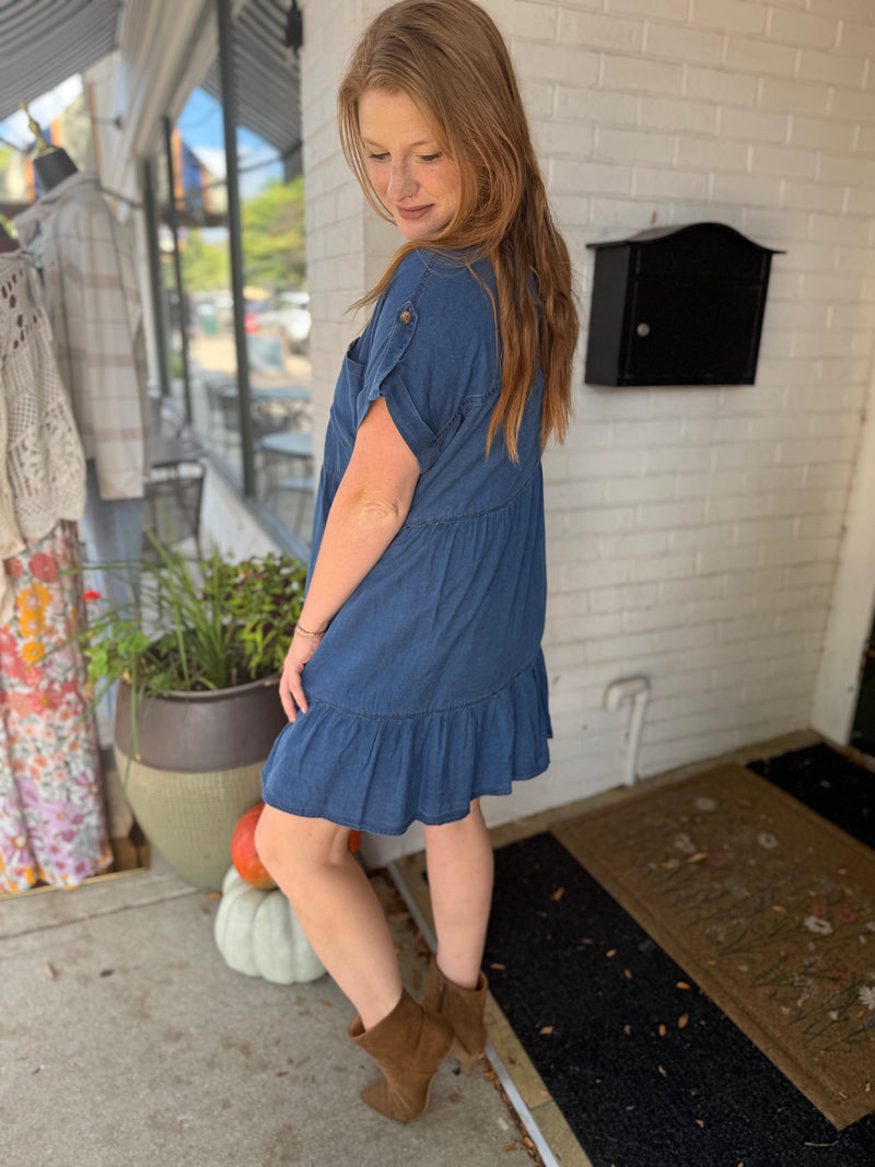 Chambray Collar Shirt Dress