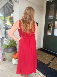 Red Button Down Midi Dress
