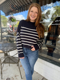 Navy Stripe Drop Shoulder Sweater
