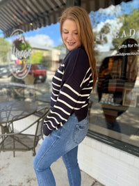 Navy Stripe Drop Shoulder Sweater