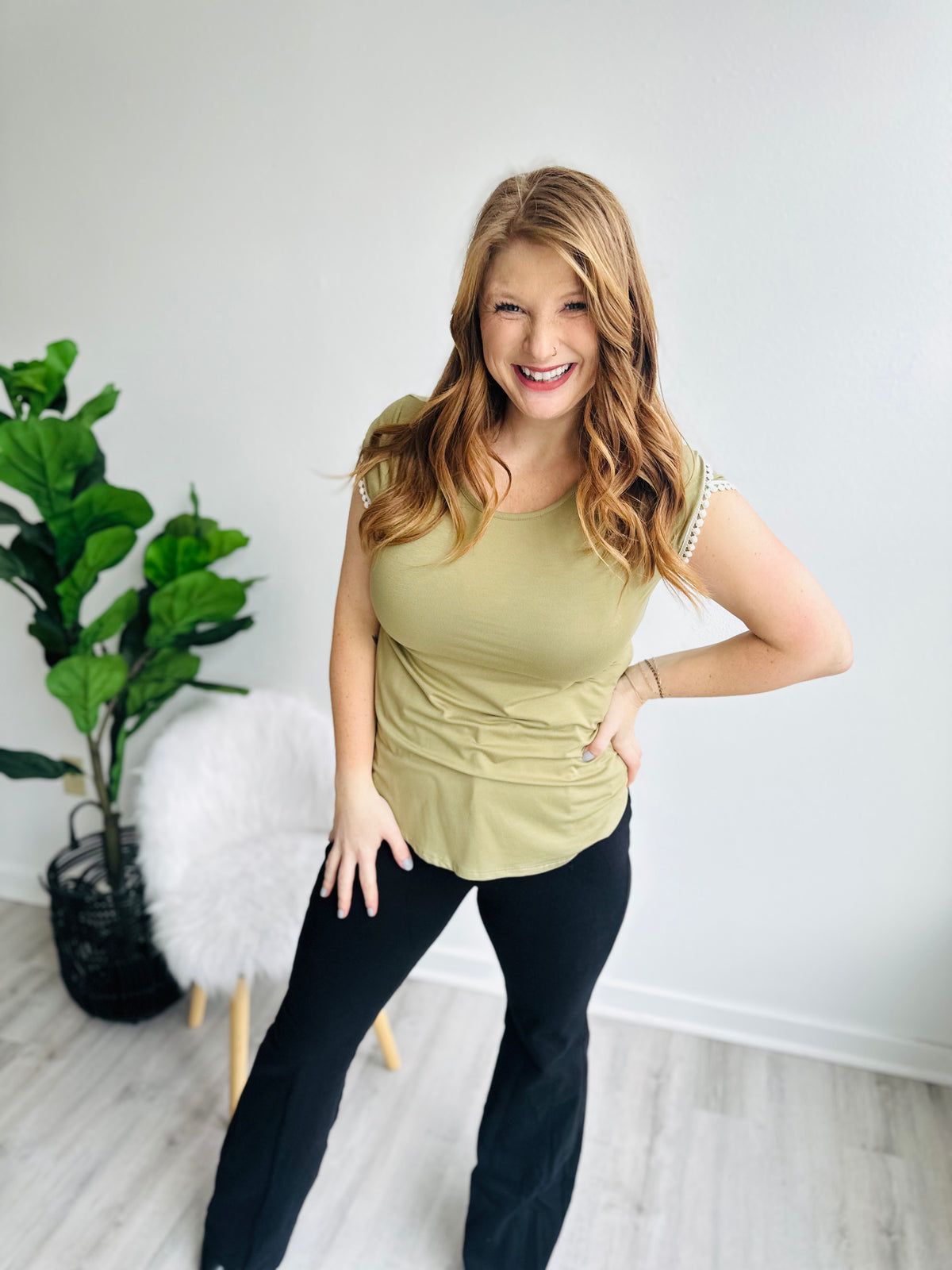 Tulip Embellished Top - Olive