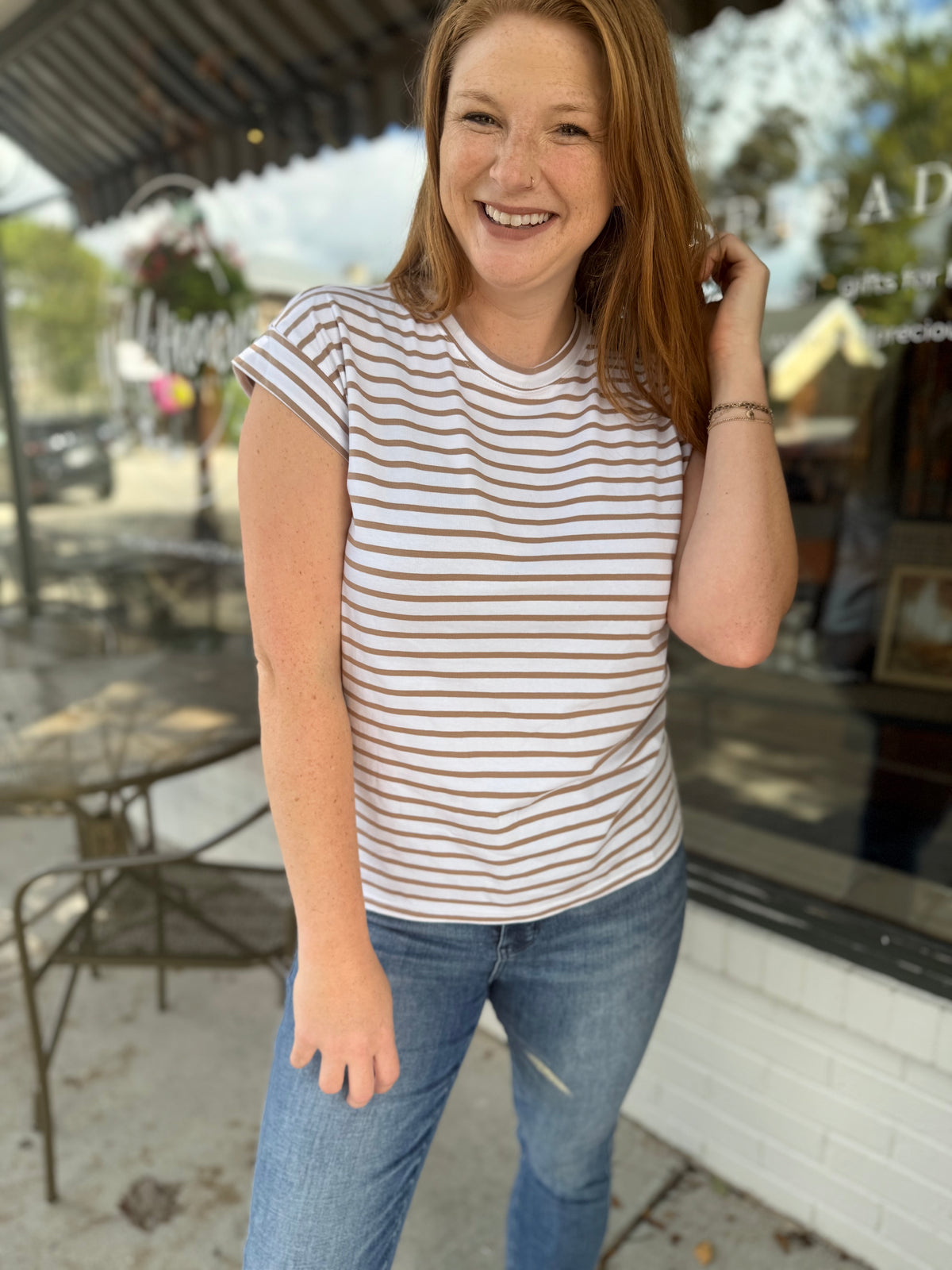 Taupe Stripe Short Sleeve