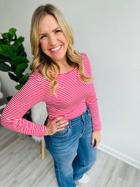 Stripe Button Back Top - Fuchsia