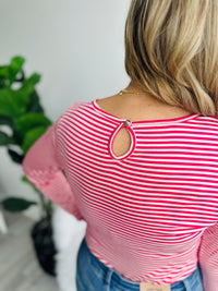 Stripe Button Back Top - Fuchsia