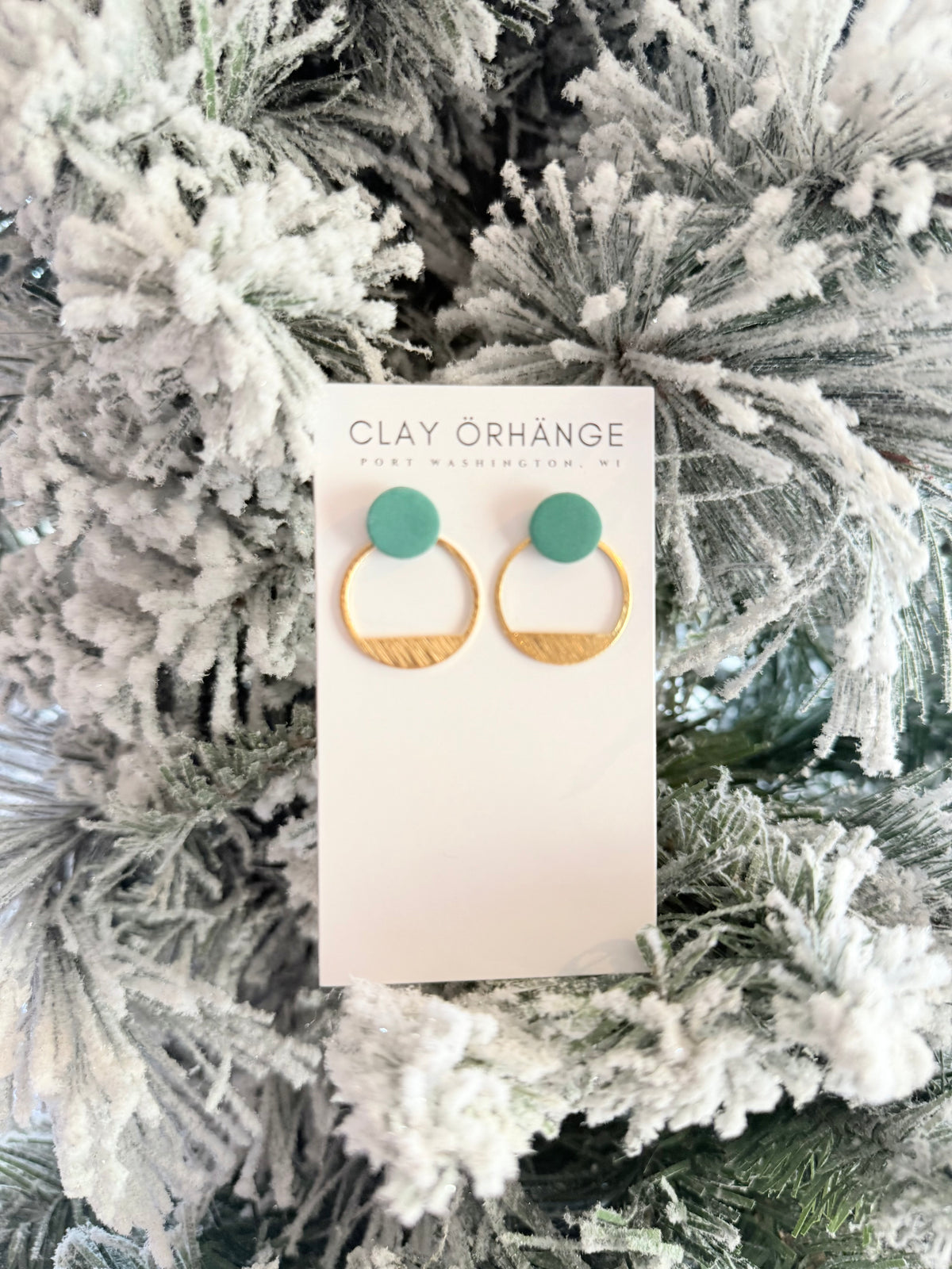 Gratitude Round Clay Stud Earring - Green