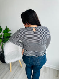 Stripe Button Back Top - Navy