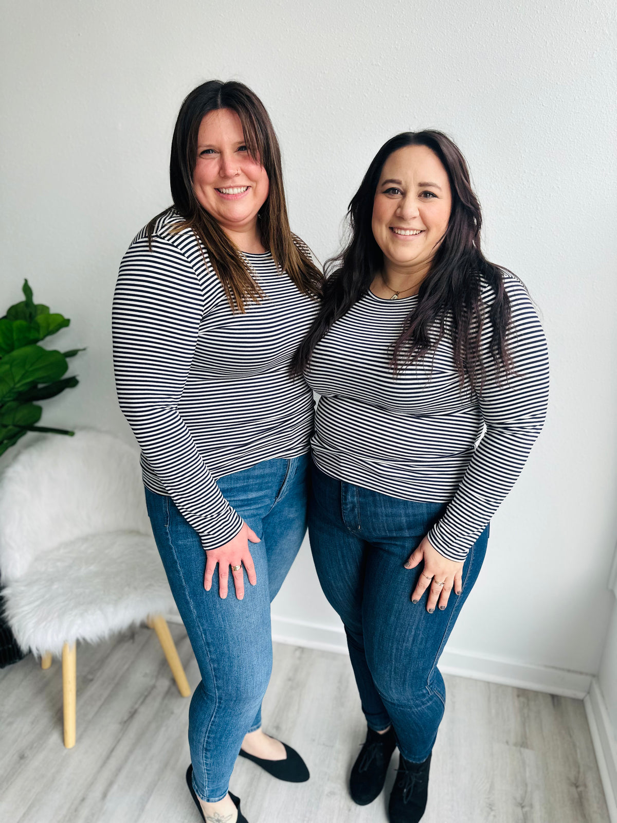 Stripe Button Back Top - Navy