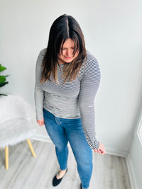 Stripe Button Back Top - Navy