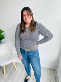 Stripe Button Back Top - Navy