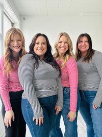 Stripe Button Back Top - Fuchsia