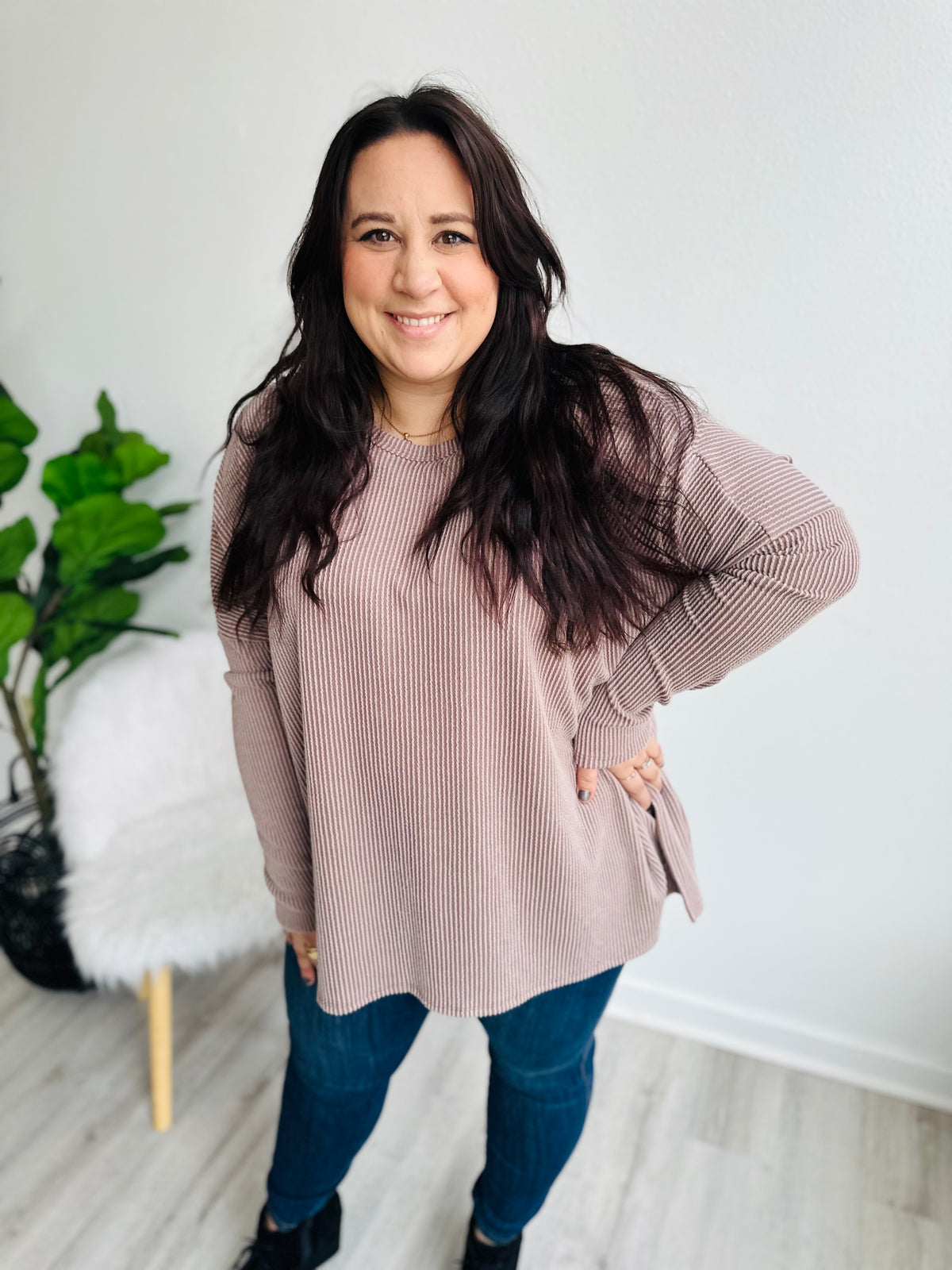 Mocha Ribbed Tunic Top