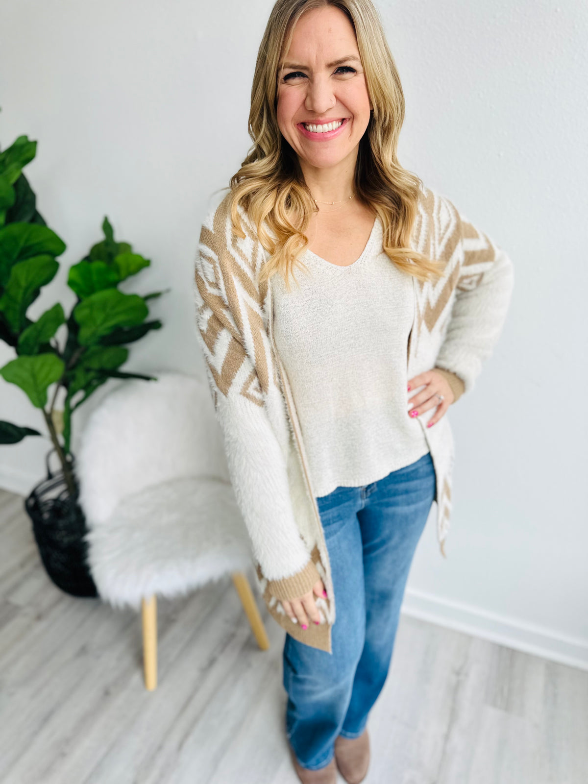 Neutral Dreams Fluffy Aztec Cardigan