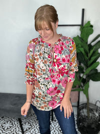 Boho Blush Floral Peasant Top