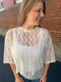 Cream Floral Mesh Short Sleeve Top